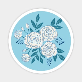 Delicate roses - White on turquoise background Magnet